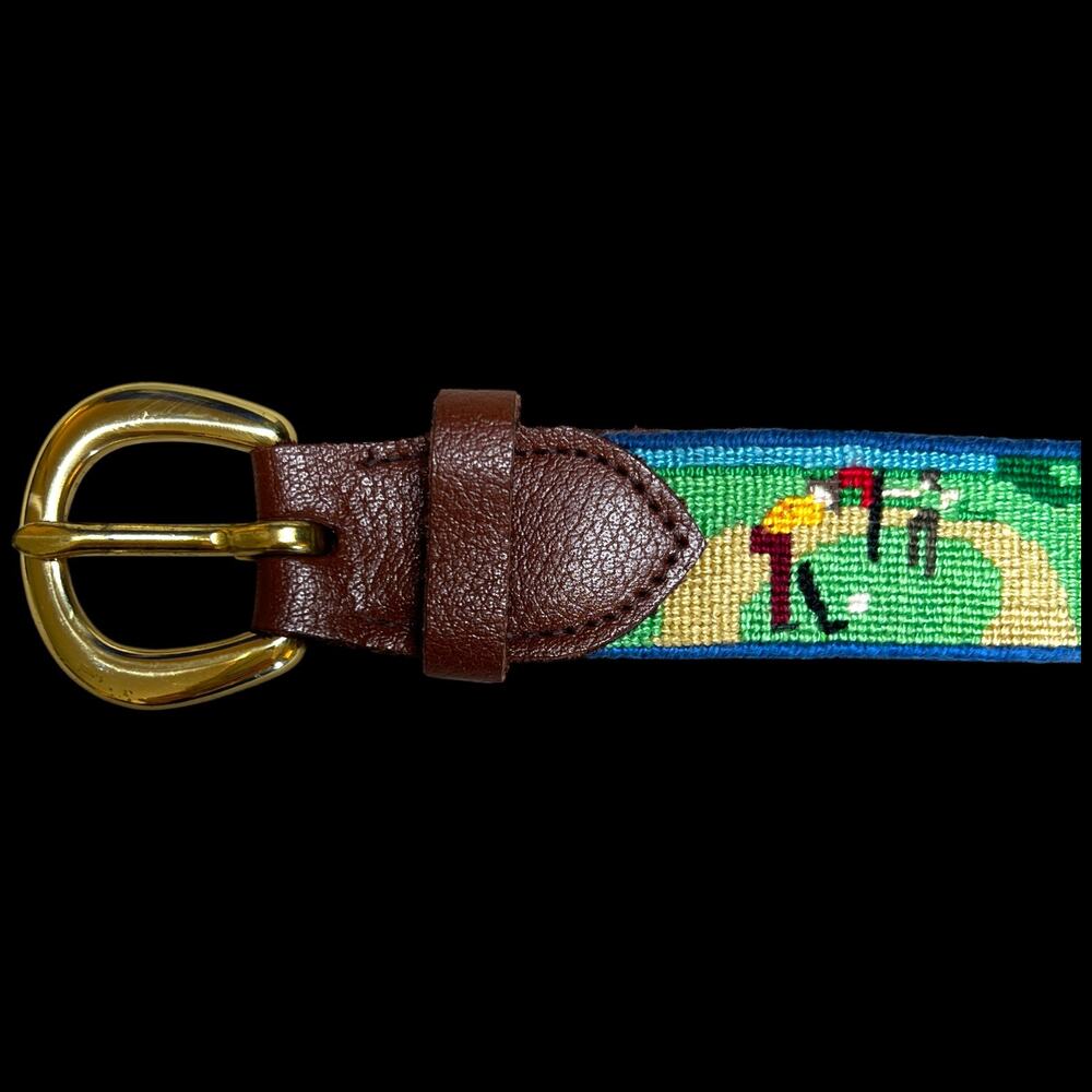 Needlepoint Leather Belt Size 38 Hand stitched Summer Fun Golfing Boating Home - Picture 3 of 12